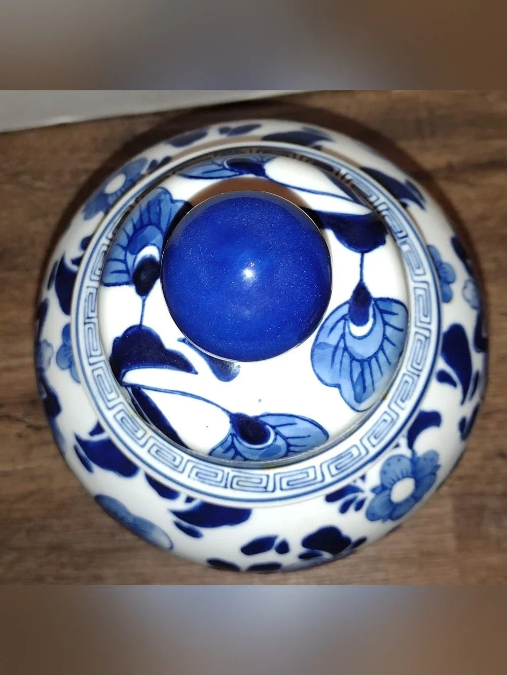Blue and White Floral Lotus Peony Porcelain Ginger Jar